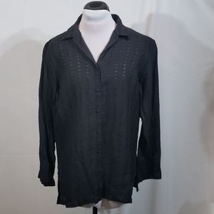 EUC Eileen Fisher Black Irish Linen Button Down S